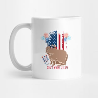 Dont Be Worry Be Capy USA Flag Patriotic Fourth Of July Mug